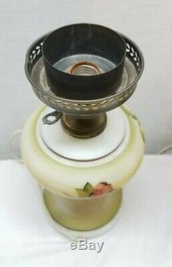 Vintage Pair Milk Glass White Floral GWTW Hurricane Table Desk Lamp Light 1940s