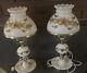 Vintage Pair Of White Hobnail Milk Glass Lamps Brass Flowers Both Work Great