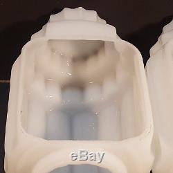 Vintage Pair Skyscraper Milk Glass Slip Shades Art Deco Sconce