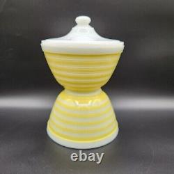 Vintage Pair Yellow Stripe Pyrex Mixing Bowls 1.5pt With 1 Lid Milk Glass