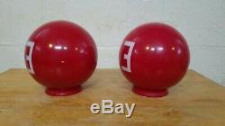 Vintage Pair of Red Painted Milk Glass EXIT Globe Light Fixtures