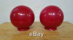 Vintage Pair of Red Painted Milk Glass EXIT Globe Light Fixtures