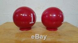 Vintage Pair of Red Painted Milk Glass EXIT Globe Light Fixtures