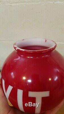 Vintage Pair of Red Painted Milk Glass EXIT Globe Light Fixtures