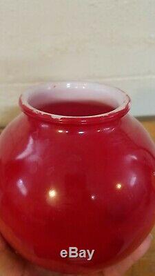 Vintage Pair of Red Painted Milk Glass EXIT Globe Light Fixtures