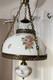 Vintage Pendant White Milk Glass Hand Painted Roses Chain Hanging Ceiling Light