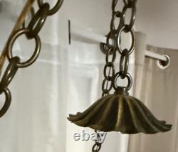 Vintage Pendant White Milk Glass Hand Painted Roses Chain Hanging Ceiling Light