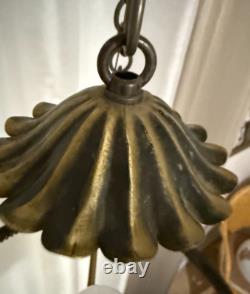 Vintage Pendant White Milk Glass Hand Painted Roses Chain Hanging Ceiling Light