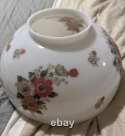 Vintage Pendant White Milk Glass Hand Painted Roses Chain Hanging Ceiling Light