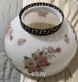 Vintage Pendant White Milk Glass Hand Painted Roses Chain Hanging Ceiling Light