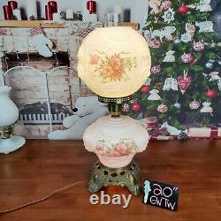 Vintage Phoenix GWTW Gone With The Wind Wild Rose Hurricane Lamp White Pink 20