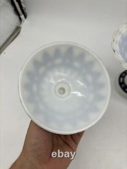 Vintage Phoenix Glass White Milk Glass Cobalt Lacy Dew Drop Compote Bowl / Lid