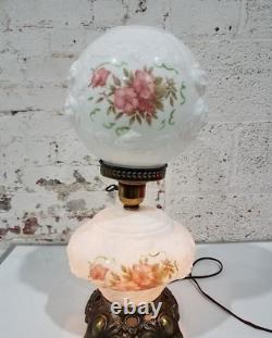 Vintage Phoenix Lamp Cabbage Style White Milk Glass WithFlowers Model 906