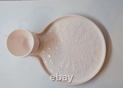 Vintage Pink Milk Glass Jeanette Feather 7 Snack Set Cups and plates 14 pieces