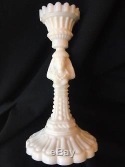Vintage Portieux Vallerysthal White Milk Glass Figural Candlesticks (2) pair