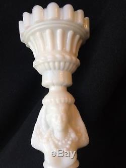 Vintage Portieux Vallerysthal White Milk Glass Figural Candlesticks (2) pair