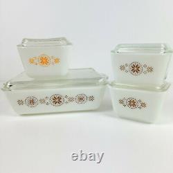 Vintage Pyrex 1960s Town and Country Brown and Orange Star Refrigerator 8 Pc Set