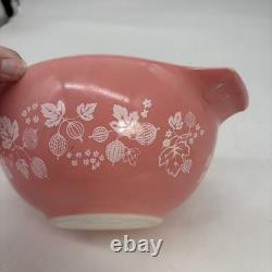 Vintage Pyrex #442 Pink Gooseberry on Milk-Glass 1 1/2 Qt Bowl Glass