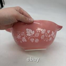 Vintage Pyrex #442 Pink Gooseberry on Milk-Glass 1 1/2 Qt Bowl Glass