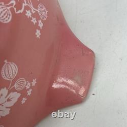 Vintage Pyrex #442 Pink Gooseberry on Milk-Glass 1 1/2 Qt Bowl Glass