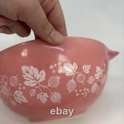 Vintage Pyrex #442 Pink Gooseberry on Milk-Glass 1 1/2 Qt Bowl Glass
