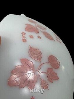 Vintage Pyrex 443 Mixing Bowl Pink Gooseberry Print White Milk Glass 2.5 qt