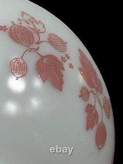 Vintage Pyrex 443 Mixing Bowl Pink Gooseberry Print White Milk Glass 2.5 qt