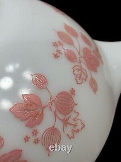 Vintage Pyrex 443 Mixing Bowl Pink Gooseberry Print White Milk Glass 2.5 qt