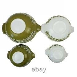 Vintage Pyrex 70's Spring Blossom Green Crazy Daisy Cmplt Set 4 Cinderella bowls