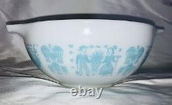 Vintage Pyrex AMISH BUTTERPRINT Cinderella 3 Bowl Set Turquoise & White EUC