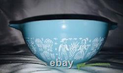 Vintage Pyrex AMISH BUTTERPRINT Cinderella 3 Bowl Set Turquoise & White EUC