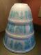 Vintage Pyrex Amish Butterprint Cinderella 3 Nesting Bowl Set -turquoise & White