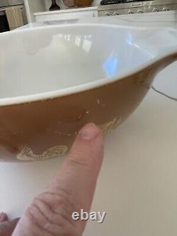 Vintage Pyrex Americana Cinderella Mixing Bowls Set of 4 Brown White Gold Emboss