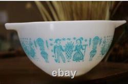 Vintage Pyrex Amish Butter Print Mixing Bowls 401 402 & 403 Turquoise on White