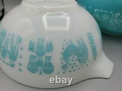 Vintage Pyrex Amish Butterprint Cinderella Mixing Bowl Turquoise white Set of 3