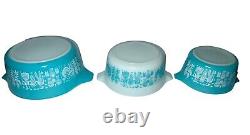 Vintage Pyrex Amish Butterprint Cinderella Mixing Bowls Blue/White Set of 3