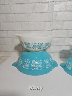 Vintage Pyrex Amish Butterprint Cinderella Mixing Bowls Blue/White Set of 4