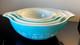Vintage Pyrex Amish Butterprint Cinderella Mixing Bowls Turquoise/white 4pc Set