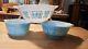 Vintage Pyrex Amish Butterprint Cinderella Mixing Bowls Turquoise/white Set Of 3