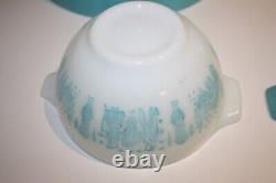 Vintage Pyrex Amish Butterprint Cinderella Mixing Bowls Turquoise/White Set of 4