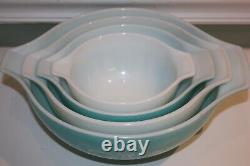 Vintage Pyrex Amish Butterprint Cinderella Mixing Bowls Turquoise/White Set of 4