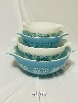 Vintage Pyrex Amish Butterprint Cinderella Nesting Bowls Set of 4 Blue/white