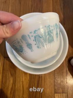 Vintage Pyrex Amish Butterprint Turquoise Aqua Mixing Bowl Set 401 402 403 EUC