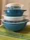 Vintage Pyrex Apollo 11 Horizon Blue Cinderella Bowls Complete Set 441-444 D