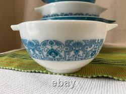 Vintage Pyrex Apollo 11 Horizon Blue Cinderella Bowls complete set 441-444 D