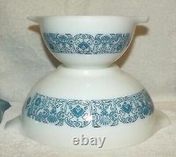 Vintage Pyrex Apollo 11 Horizon Blue Cinderella Mixing Bowl Set 441 444