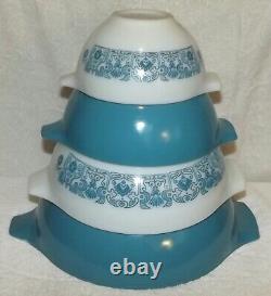 Vintage Pyrex Apollo 11 Horizon Blue Cinderella Mixing Bowl Set 441 444