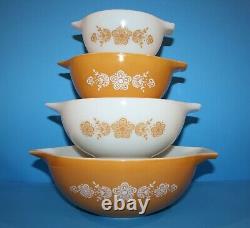 Vintage Pyrex BUTTERFLY GOLD Cinderella 4 Bowl Set Butterscotch & White