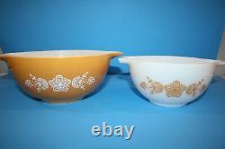 Vintage Pyrex BUTTERFLY GOLD Cinderella 4 Bowl Set Butterscotch & White