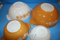 Vintage Pyrex BUTTERFLY GOLD Cinderella 4 Bowl Set Butterscotch & White